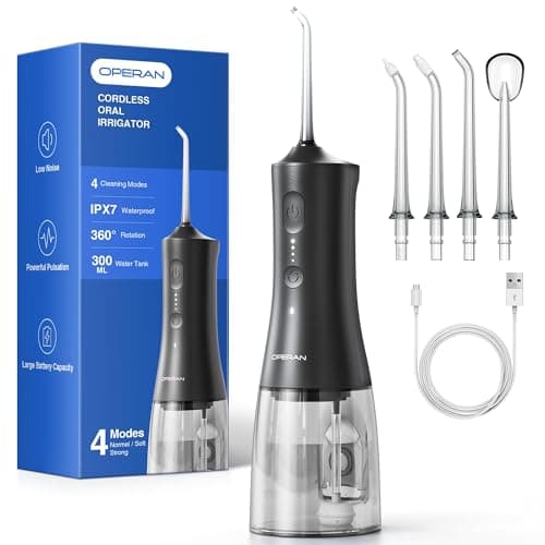 Operan Water Flosser for Teeth, 300ML Portable Dental Flosser with 4 Modes & 4 Nozzles, IPX7 Waterproof Rechargeable Oral Irrigator, Long Battery for Home, Braces Flossers, and Travel-Black+1Pack - Image 1