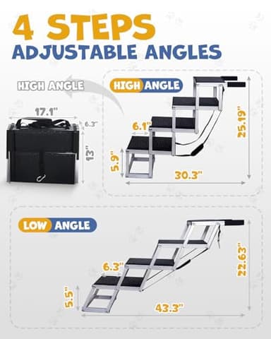 Foldable Dog Car Ramp for Large Dogs, 4 Steps Portable Large Steps for Car Truck SUV High Bed, Aluminum Dogs Stairs with Non-Slip Surface, Outdoor Dog Ramp Stairs Max Up to 200lbs - Image 3