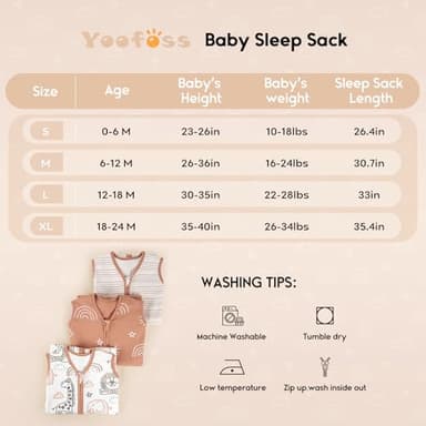 Yoofoss Baby Sleep Sack 6-12 Months 0.5 Tog Wearable Blanket for Baby, 3 Pack 100% Organic Cotton Infant Toddler Sleeping Sack 2-Way Zipper Lightweight Sleep Sack - Image 5