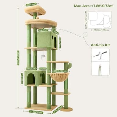 Globlazer Cactus Giant Cat Tree, 83 inch Cat Tree for Indoor Cats Large Adult, XXL Cat Tower with 9 Scratching Posts for 20lb+ Heavy Duty Large Adult Cats, F83, Green - Image 6