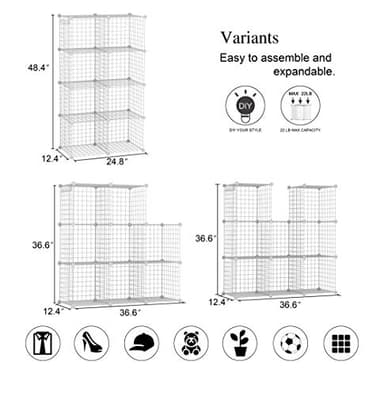 C&AHOME Wire Cube Storage, 8-Cube Organizer Metal C Grids Storage, Storage Bins Shelving, Modular Shelves, DIY Closet Cabinet Ideal for Living Room, Home, Office 24.8" L x 12.4" W x 48.4" H White - Image 3