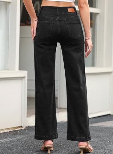 Sidefeel Jeans for Women Trendy High Waisted Stretchy Straight Leg Jeans Tummy Control Loose Ankle Denim Pants Black Size 12 - Image 4