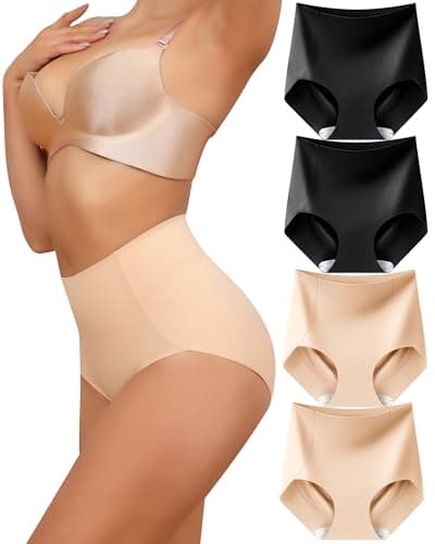 LEVAO Women Seamless Underwear High Waisted Tummy Control Panties No Show Shapewear Briefs Plus Size 4 Pack - Image 1