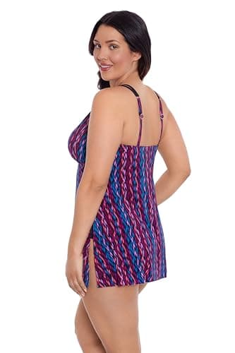 TrimShaper Womens Built-in Tummy Control Tracey Swimdress with Adjustable Side Tie, Serape Stripe, 12 - Image 3