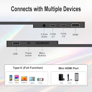 2.5K Portable Monitor 15.6inch UHD 2560 * 1680 for Laptop, 100% sRGB 500nits HDR IPS External Display w/Smart Cover & VESA Mount, USB-C HDMI Travel Second Screen for PC Mac Phone Xbox PS5 - Image 7