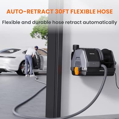 Giraffe Tools Grandstorm Wall-Mounted Vacuum Cleaner with 30 FT Retractable Hose, Wet Dry Vacuum Cleaner with 6 Nozzles for Car Detailing Remote Control, Grey - Image 3