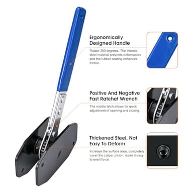 Brake Caliper Compression Tool with 2 Brake Caliper Hooks, 2 Brake Disc Lubricant, 5 in 1 Professional Caliper Piston Compressor Tool Brake Pad Spreader for Single/Twin/Quad Piston Calipers, Blue - Image 2