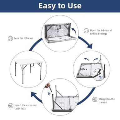 Byliable 34" Square Folding Card Table, Fold-in-Half Utility Dining Portable Table Heavy Duty HDPE White Plastic Foldable with Carrying Handle Indoor Outdoor for Picnic, Camping, Party - Image 6
