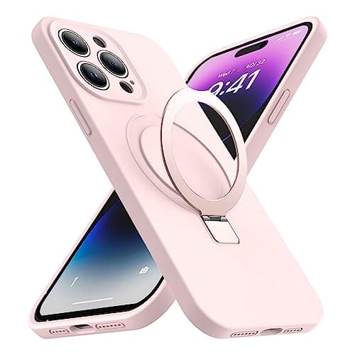 SKYLMW Designed for iPhone 14 Pro Case with Magnetic Invisible Stand Compatible with Mag-Safe Military Drop Tested Shockproof Silicone Phone Cases for Women Men 6.1'', Pink - Image 1