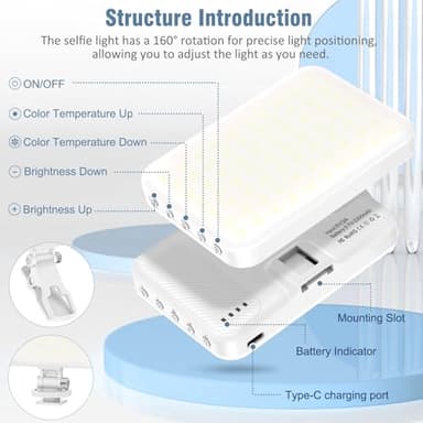 ALTSON 60 LED Portable Selfie Light Video Conference Lighting with Clip & Camera Tripod Adapter Rechargeable 2200mAh CRI 97+, 9 Light Modes for Phone iPhone Webcam Laptop Photo Makeup - Image 4