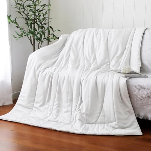 Luxurious 50x70 Inch Lap Quilt & Throw Blanket - Ultra Soft & Breathable Bamboo Viscose Fabric - Perfect for Couch, Bed, Wheelchair, Elderly Care, and Travel, Machine Washable, White - Image 1