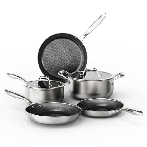 COOKER KING Stainless Steel Cookware Set, Pots and Pans Set Non Stick, Hybrid Ceramic Cookware, Frying Pans, Saucepans & Stock Pot with Glass Lid, Non-Toxic, Oven Safe, Induction Compatible - Image 1