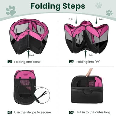 Love's cabin Pet Puppy Dog Playpen, Small Dog Tent Crates Cage Indoor/Outdoor, Portable Playpen for Cat, Foldable Pop Up Dog Kennel Playpen with Carring Case, Removable Zipper Top, Pink - Image 8