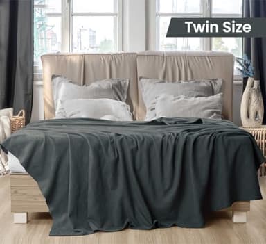 Utopia Bedding Smoke Gray 100% Cotton Blanket [Twin Size - 90x72 Inch] 350GSM Lightweight, Soft and Breathable Thermal Dorm Bed Blanket for All Seasons - Image 2