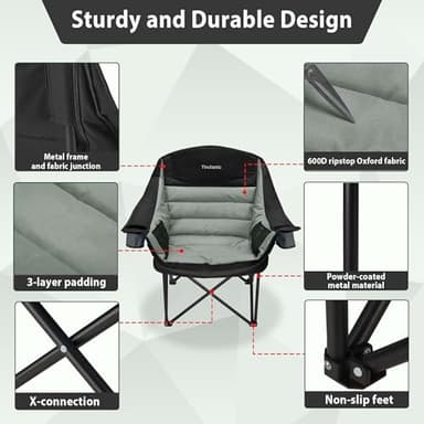 Youtanic Oversized Camping Chair, Portable Folding Camping Chairs with Side Pocket, Cup Holder and Carry Bag, Heavy Duty Outdoor Camping Chairs for Adults, Fishing, Sports, Trip, up to 400lbs, Style 4 - Image 5