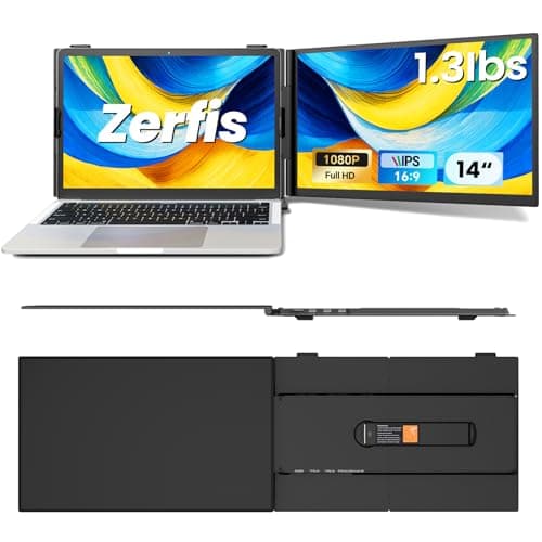 Zerfis Laptop Screen Extender, Ultra-Thin 14" FHD 1080P Portable Monitor for Laptop, 1.3lbs Lightweight Dual Monitor Extender Plug & Play for 13"-17" Laptops, Compatible with Wins/Mac/Android/Chrome