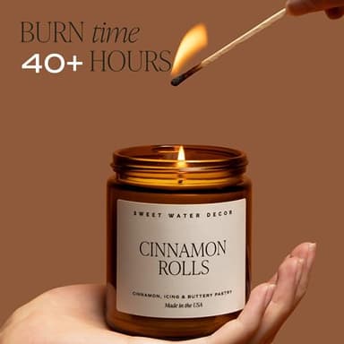Sweet Water Decor Hello Fall Soy Candles - Fall Candle with Hot Cider, Cinnamon, Cloves, and Nutmeg Scent for Home - Soy Candle with 40 Hours Burn Time - 9Oz Black Lid Amber Jar Candles Fall Scents - Image 6
