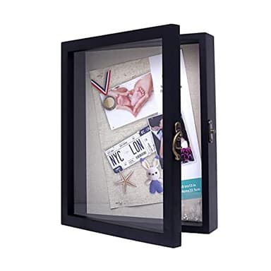 UMICAL 11x14 Shadow Box Display Case Black Shadow Box Frame with Linen Back and HD Plexiglass Window Door Wood Memory Box for Keepsakes - Image 1