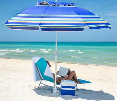 AMMSUN 7ft Heavy Duty High Wind Beach Umbrella Parasols with Sand Anchor Vent Tilt UV 50+ Sun Protection Portable Outdoor Sunshade Umbrellas Carry Bag for Patio Garden Pool Backyard Blue - Image 8