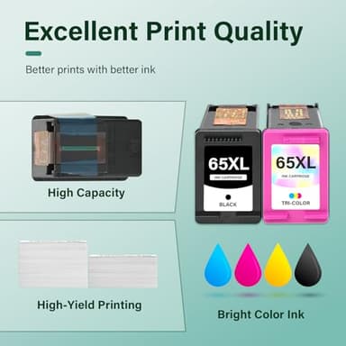 65XL 65 Ink Cartridges Black/Color Combo Pack DeskJet 3755 Envy 5055 Remanufactured Replacement for HP65 XL Black and Color for HP Envy 5052 5000 DeskJet 3772 3700 2600 3752 Printer (Black Tri-Color) - Image 6