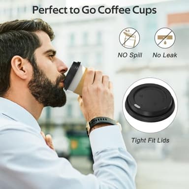 100 Pack 12 oz Disposable Coffee Cups with Lids and Sleeves, Sturdy Thick Paper & Leak-free Insulated to Go Paper Hot Coffee Cups with Sip Lids for Hot & Cold Beverage - Image 6