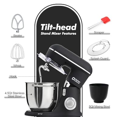 Kitchen in the box Stand Mixer, 4.5QT+5QT Two bowls Electric Food Mixer, 10 Speeds 3-IN-1 Kitchen Mixer for Daily Use with Egg Whisk,Dough Hook,Flat Beater (Onyx Black, 5QT) - Image 2