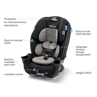 Graco Slimfit 3-in-1 Convertible Car Seat, Ultra-Space-Saving Design, Jarret, Suitable for Rear and Forward-Facing, Highback Booster Seat with 10-Position Headrest - Image 7