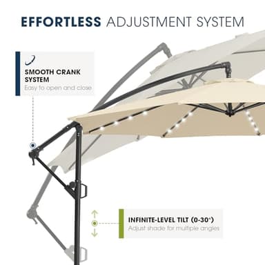 wikiwiki 10ft Solar LED Offset Hanging Market Cantilever Patio Umbrella for Backyard, Poolside, Lawn and Garden, Easy Tilt Adjustment, Polyester Shade & Cross Base, Beige - Image 5