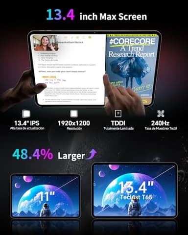 TECLAST 13.4 inch Android 15 T65 Tablet, 20GB+128GB, 120Hz 1920x1200 IPS Display, 2.2Ghz Octa-Core Processor, 8H Battery, Wi-Fi+4G LTE, GPS, 3.5mm Headphone Jack for Music Lovers - Image 2