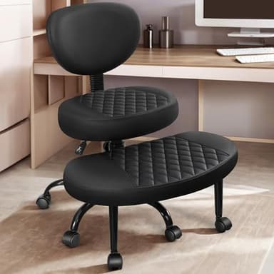 AtHope Ergonomic Cross Legged Office Chair with Wheels - Adjustable Height for Meditation, ADHD Desk & Yoga - Wide Criss Cross Design with Lumbar Support, Kneeling Chair - Black - Image 1