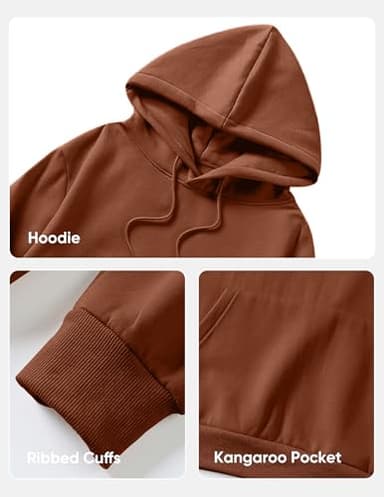 JMIERR Fall Sweatshirts for Mens Comfy Simple Plain Drawstring Hoodies Collar Fleece Long Sleeve with Pockets Hooded Pullovers Casual Loose Fit Shirts Cotton Sweater, US43(L), Chestnut - Image 7