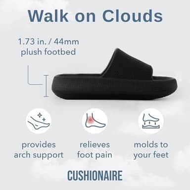 CUSHIONAIRE Feather Slides – Comfortable Cloud Cushion House Slippers for Women, Indoor Outdoor EVA Foam Foot Spa Shower Shoes, Non-Slip Arch Support, BLACK 7 - Image 3