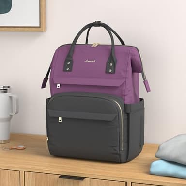 LOVEVOOK Laptop Backpack for Women Fashion Business Computer Backpacks Travel Bags Purse Doctor Nurse Work Backpack with USB Port, Fits 17-Inch Laptop Dark Purple-Black - Image 2