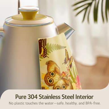 Hazel Quinn X Eduardo Recife Electric Kettle - 1200W Fast Water Boiling, 1.7L/57oz, All 304 Stainless Steel Interior, BPA-Free, Auto Shut-Off, Cordless Retro Teapot with Thermometer - Floral Patterned - Image 8