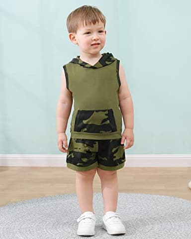 SANMIO 4T Boys Clothes 3-4T Boy Short Set Toddler Boy Outfits Sleeveless Hoodie Tank Top and Shorts Clothing Set 2pcs - Image 2
