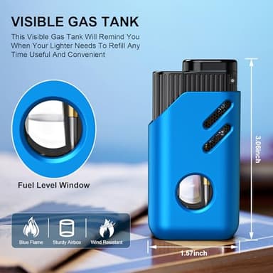 TOPKAY 2 Pack Torch Lighter Mini Refillable Triple 3 Jet Flame Butane Lighter Windproof Adjustable Flame Torch Lighter for Candle Grill Kitchen Fireworks Camping(without Fuel), Black Blue - Image 4