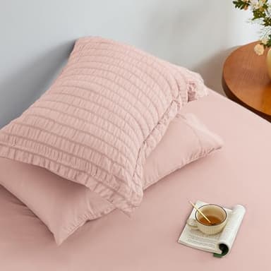 Love's cabin Seersucker Pink Twin Comforter Set 5 Pieces, All Season Bedding Set, Twin Bed in a Bag Comforter Set with Comforter, Flat Sheet, Fitted Sheet, Pillowcase and Pillow Sham - Image 5
