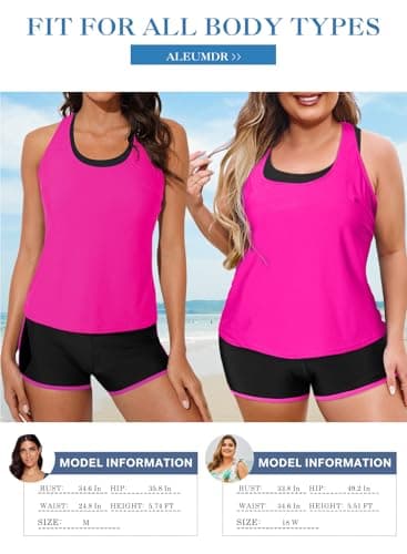 Aleumdr 3 Piece Womens Tankini Swimsuits with Shorts Athletic Bathing Suits Tank Tops with Bra and Boyshorts Rose 20 Plus - Image 6