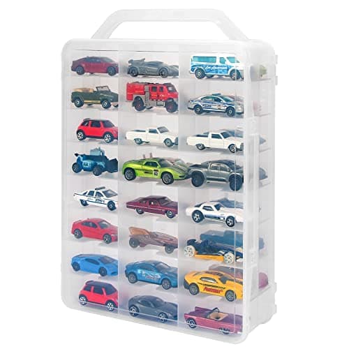 KISLANE Double Sided Storage Case for 48 Toy Cars, Matchbox Cars, Portable Transparent Storage Case with 48 Compartments, Case Only (Transparent)… - Image 1