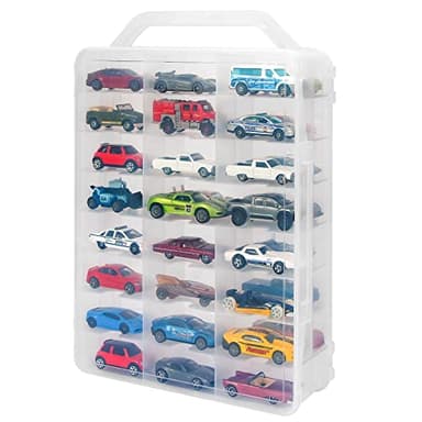 KISLANE Double Sided Storage Case for 48 Toy Cars, Matchbox Cars, Portable Transparent Storage Case with 48 Compartments, Case Only (Transparent)… - Image 1