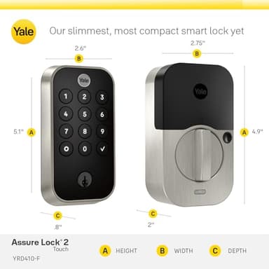 Yale Security Assure Lock 2 Touch Deadbolt, Satin Nickel Keyed Smart Entry Door Lock with Wi-Fi Connected Keypad and Fingerprint Scanner for Code Entry and Remote Access, YRD410-F-WF1-619 - Image 8