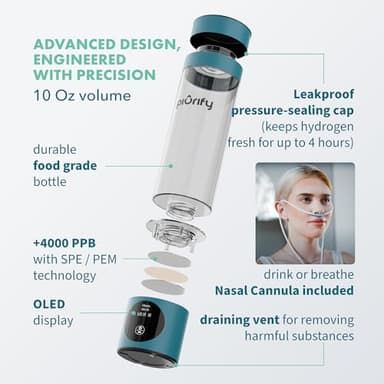 Hydrogen Water Bottle Generator - Up to 4100+ PPB - SPE/PEM Technology - Certified H2 Generator - Portable Athletic Performance & Hydration System - 6-Hour Hydrogen Retention, 10 oz (Turquoise) - Image 4