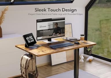 Claiks Electric Standing Desk, Adjustable Height Stand up Desk, 40x24 Inches Sit Stand Home Office Desk with Splice Board, Black Frame/Rustic Brown Top - Image 5
