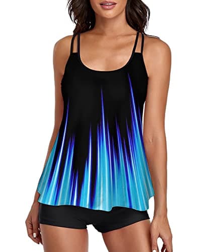 Urchics Womens 2025 Tankini Swimsuits Tummy Control Flowy Swimwear Two Piece Bathing Suits Swim Tank Top with Boyshorts Gradient Blue XXL - Image 1