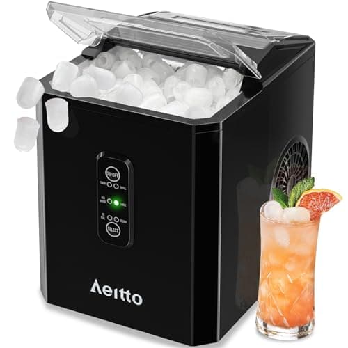 Aeitto Ice Makers Countertop, 9 Ice Cubes Release in 6 Mins, 26Lbs/24H, 2 Sizes of Bullet Ice Machine,Self-Cleaning Portable Ice Maker with Ice Scoop and Basket for Home Kitchen Office Bar RV, Black - Image 1