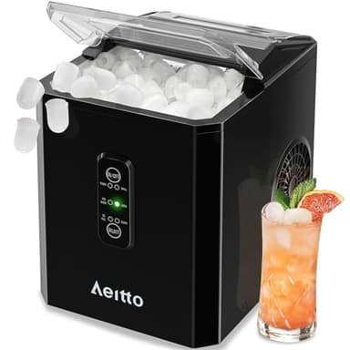 Aeitto Ice Makers Countertop, 9 Ice Cubes Release in 6 Mins, 26Lbs/24H, 2 Sizes of Bullet Ice Machine,Self-Cleaning Portable Ice Maker with Ice Scoop and Basket for Home Kitchen Office Bar RV, Black - Image 1