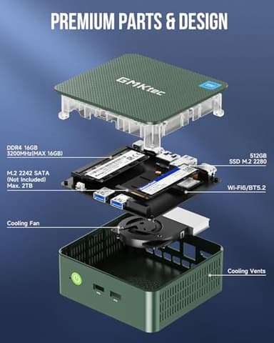 GMKtec Mini PC, Intel Twin Lake N150 (Upgraded N100), 16GB DDR4 RAM 512GB PCIe M.2 SSD, Desktop Computer 4K Dual HDMI/USB3.2/WiFi 6/BT5.2/2.5GbE RJ45 for Office, Business - Image 8
