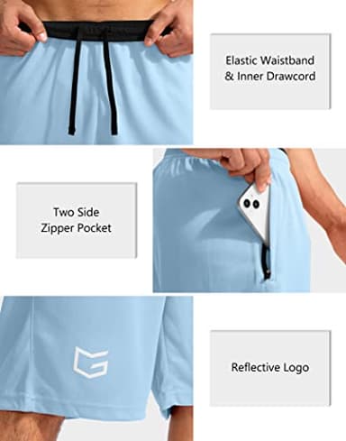 G Gradual Men's Basketball Shorts with Zipper Pockets Lightweight Quick Dry 11" Long Shorts for Men Athletic Gym(Light Blue,3XL) - Image 3