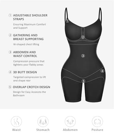 FeelinGirl Plus Size Faja Seamless Body Shaper with Tummy Control and Back Support Shapewear Body suit Black XL/XXL - Image 6