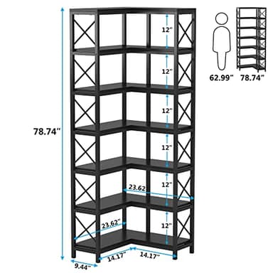 Tribesigns 7-Shelf Corner Bookshelf,Large Modern Corner Bookcase, 7-Tier Tall Corner Shelf Storage Display Rack with Metal Frame for Living Room Home Office (Black) - Image 2